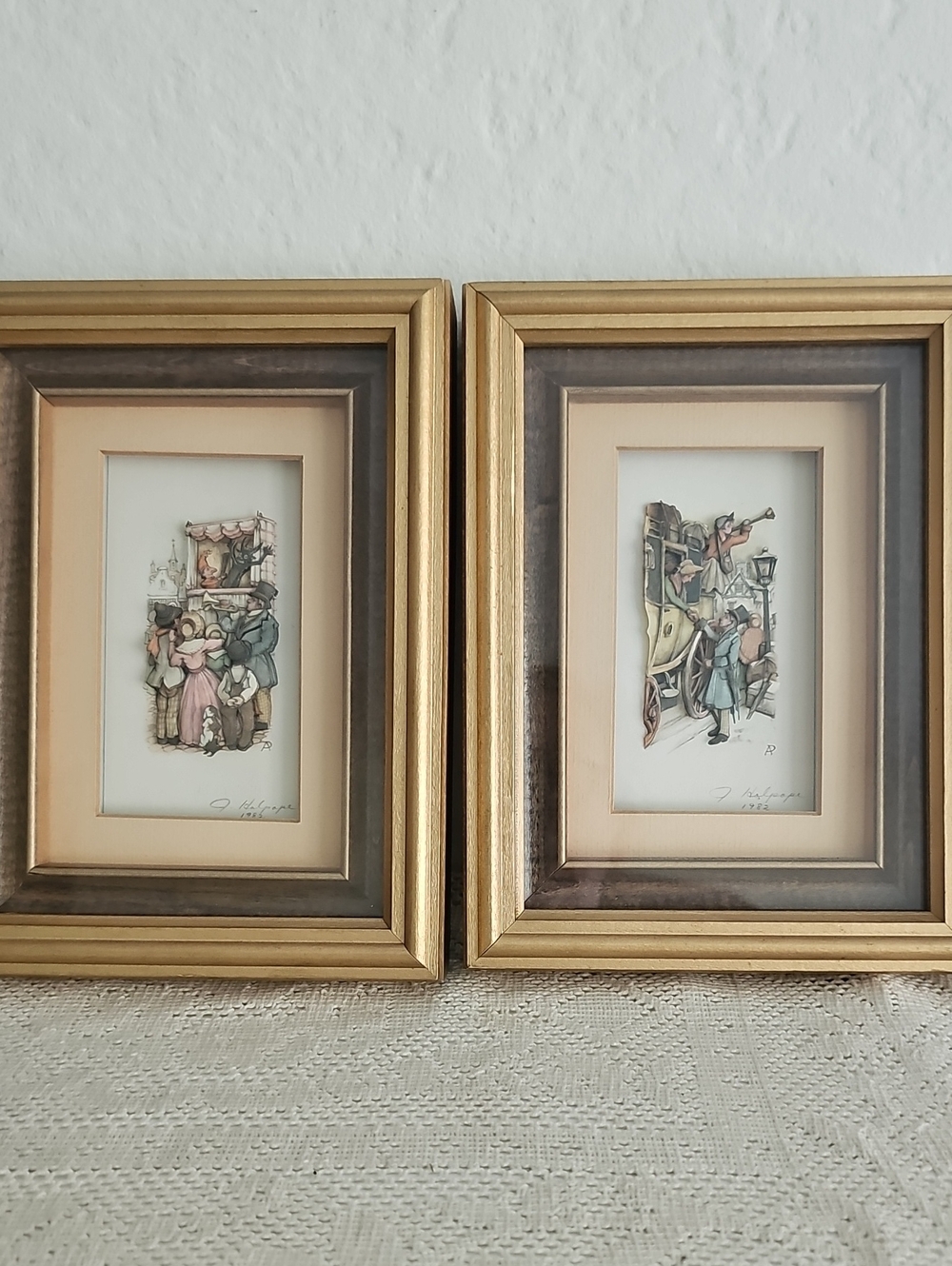 Set of 2 Anton Pieck 3D Gold Framed Illustrations